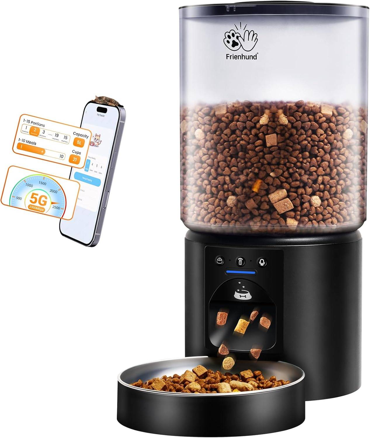 Distributeur de 5L Croquettes Chat Automatique avec WiFi 5G Vendos85