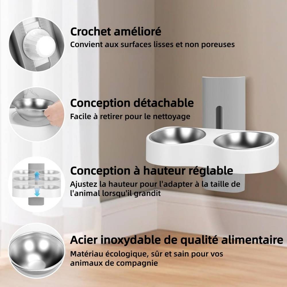 Gamelles Pour Chiens Et Chats Amovibles Facile à Nettoyer, Construction Robuste Résistante au Basculement Blanche - Lytech - Image 2