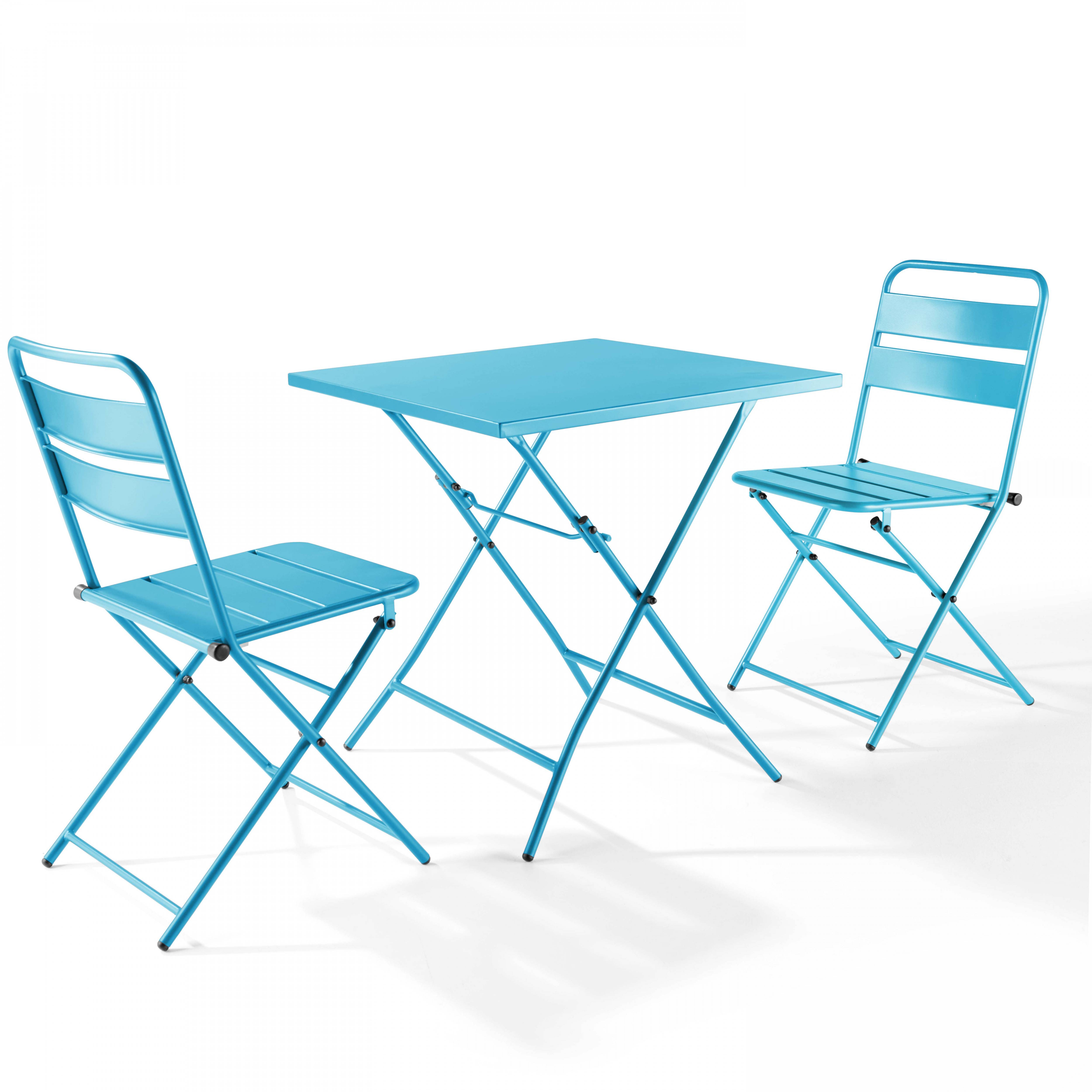 Oviala - Ensemble table de jardin pliante et 2 chaises acier bleu Palavas - Oviala - Image 1