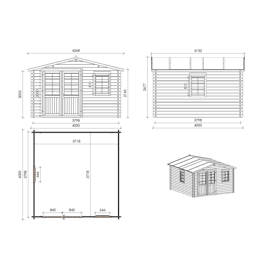 Altanka - Abri de jardin en bois - 16m2 - 4x4m - Ep. 40mm - Couleur: naturel - DOM611 - ALTANKA - Image 3