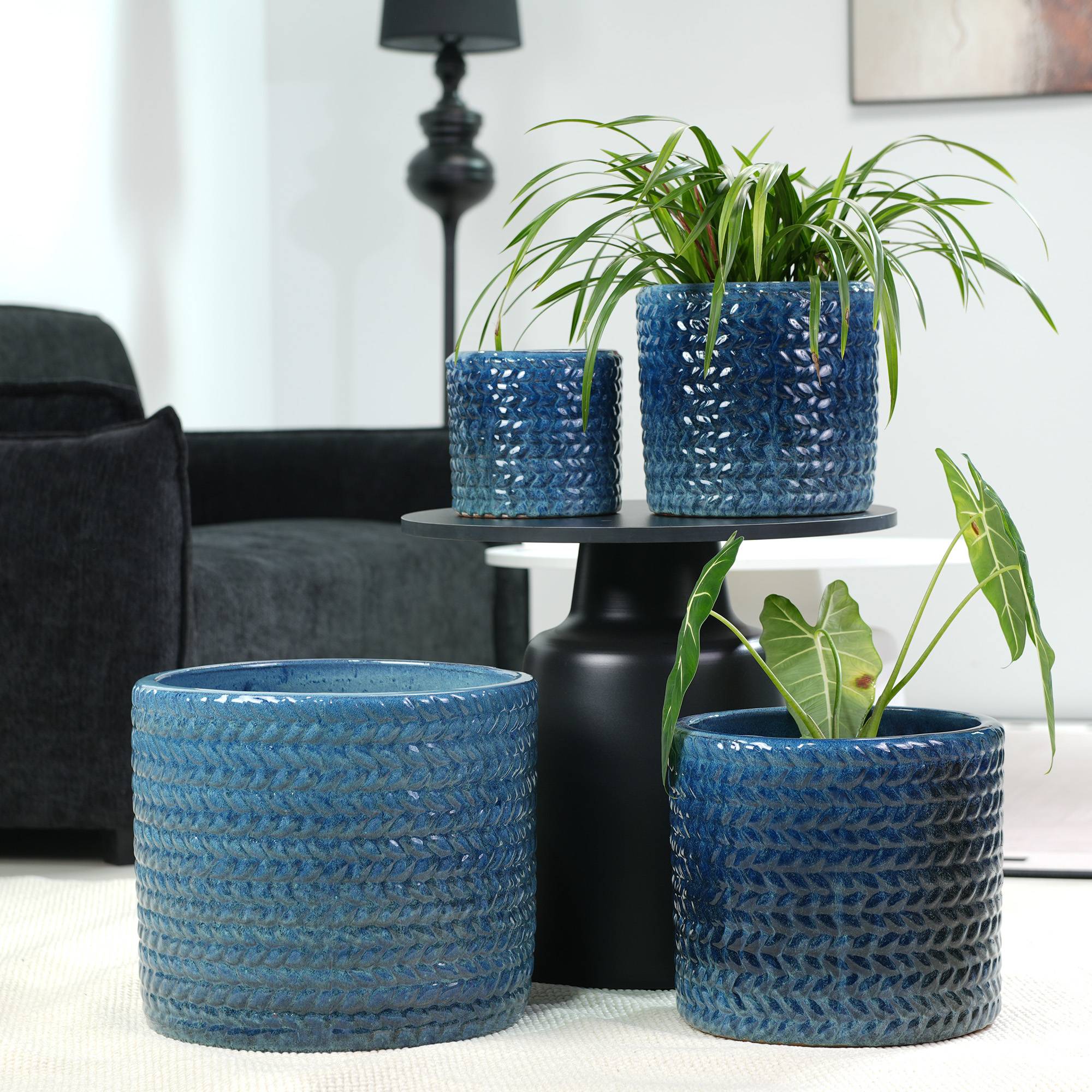 ComfortXL - Pot de fleurs céramique Ø24,5 cm bleu foncé pour plantes intérieur avec drainage - ComfortXL Outdoor Living - Image 2