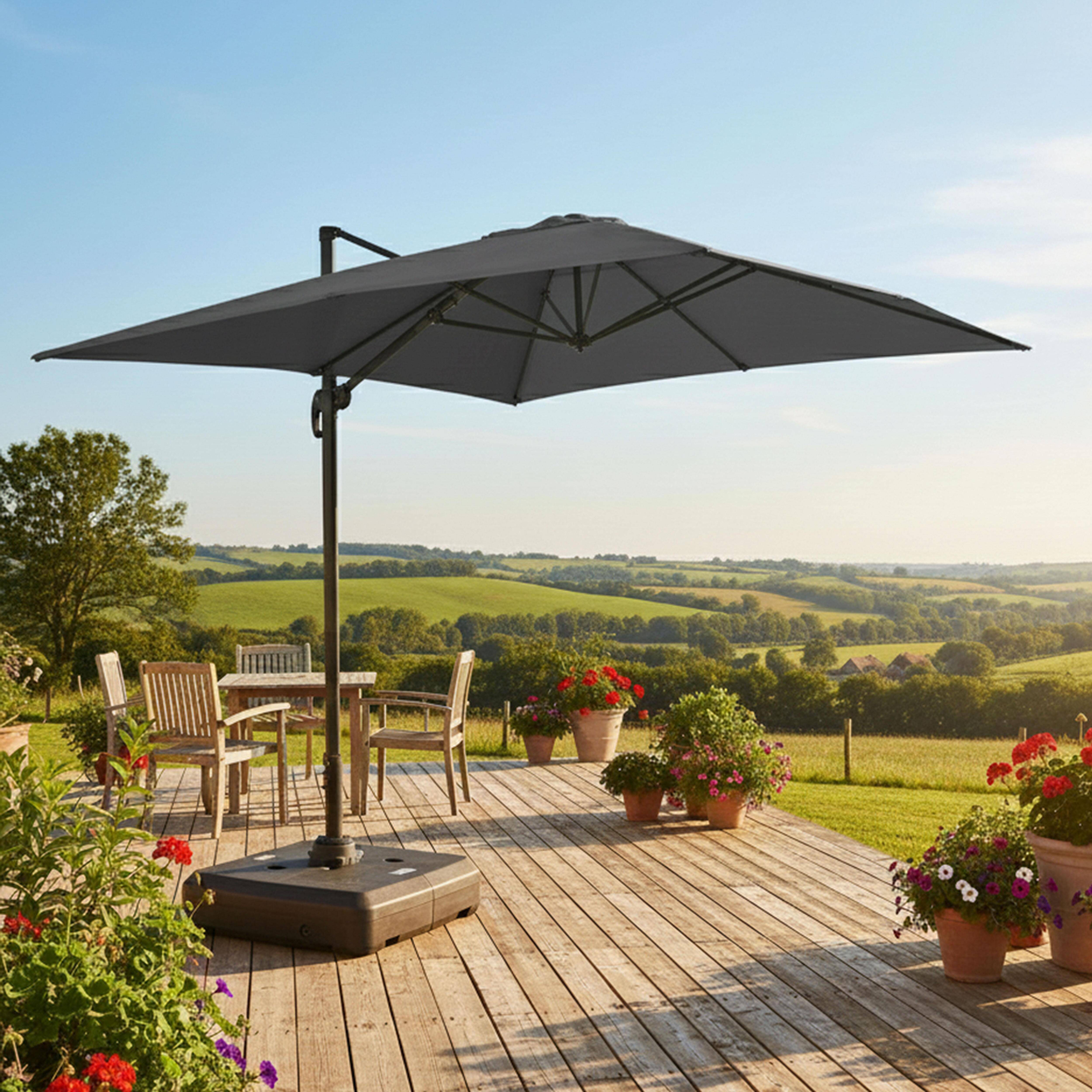 Oviala - Parasol déporté 4x3 m 360° inclinable + à lester sur roues gris Caserta - Oviala - Image 2