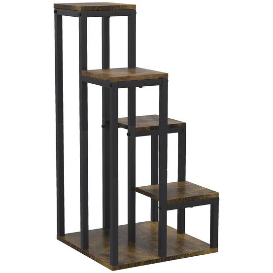 Étagère d'angle pour plantes 4 niveaux en bois et métal style industriel 40x40x81cm - ComfortXL Outdoor Living - Image 2