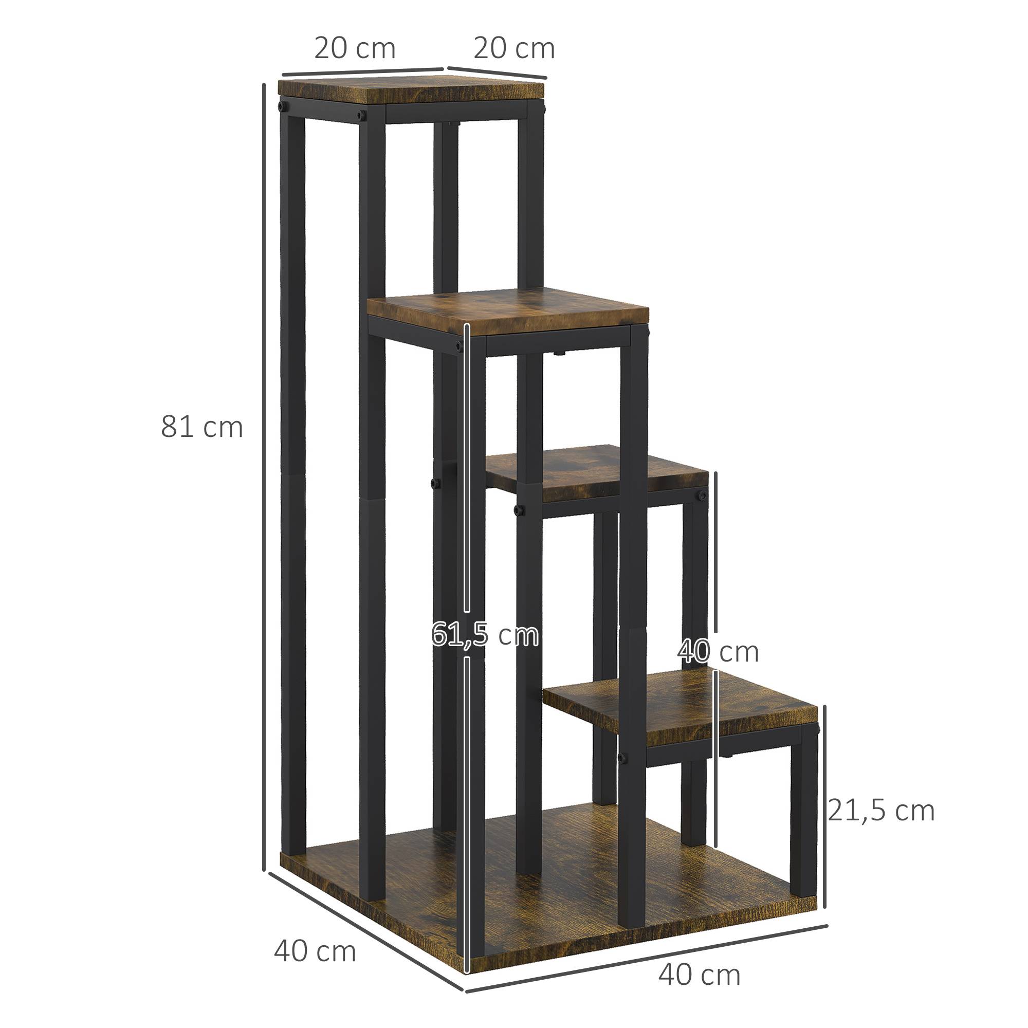 Étagère d'angle pour plantes 4 niveaux en bois et métal style industriel 40x40x81cm - ComfortXL Outdoor Living - Image 5