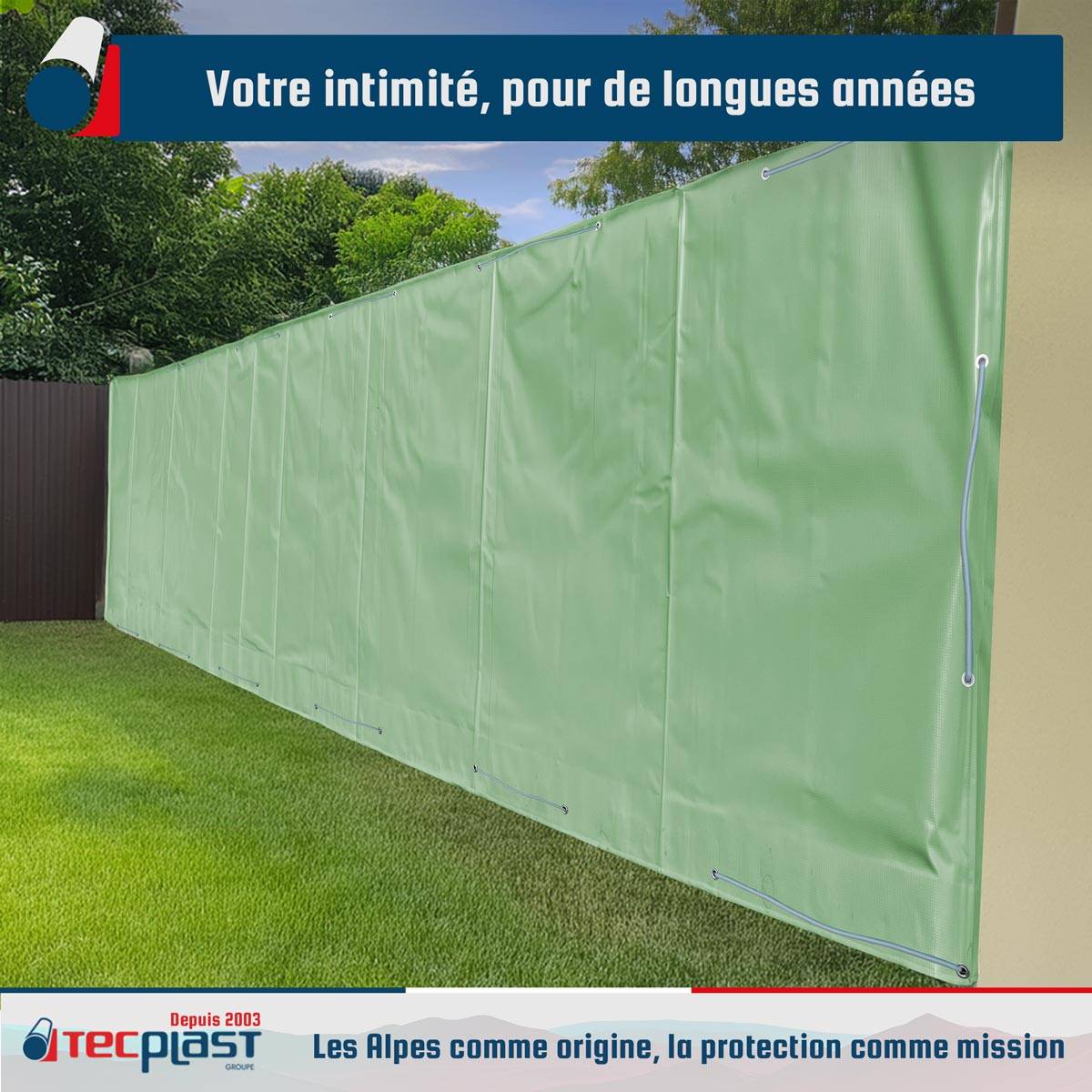 Bâche Brise Vue Vert Sauge 3,5x4 m LP506BV - Garantie 5 ans - Brise vent occultant en PVC - Pare vue jardin TECPLAST - Image 2