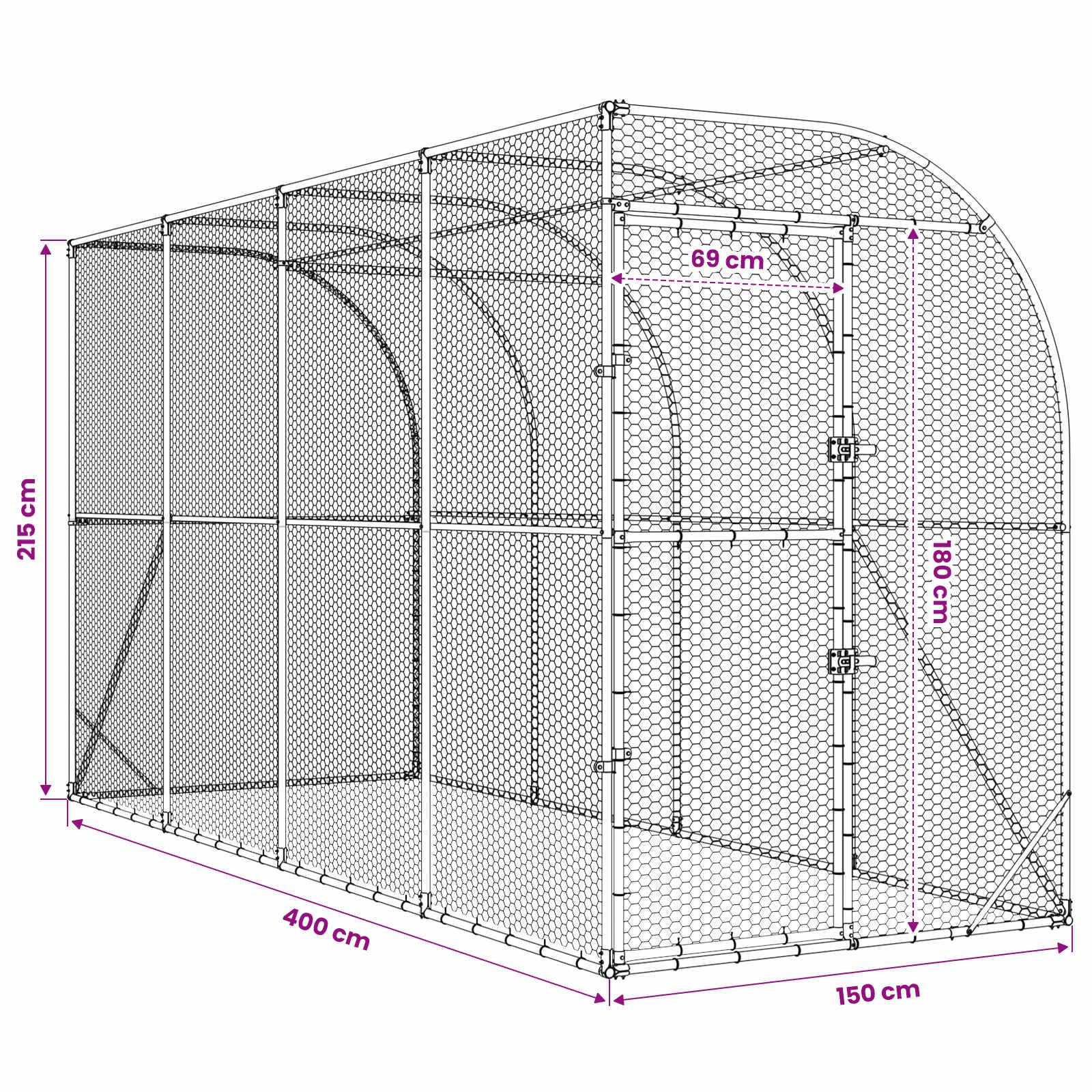 Vidaxl - Poulailler contre le mur Argenté 600 x 150 x 215 cm vidaXL 3434716 - Image 3