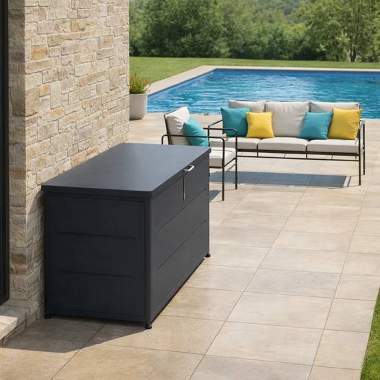 Couleurs du monde - Coffre extérieur 460L gris en acier galvanisé – rangement pratique et durable pour jardin et terrasse - Image 5