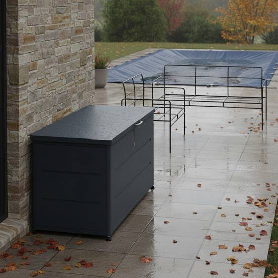 Couleurs du monde - Coffre extérieur 460L gris en acier galvanisé – rangement pratique et durable pour jardin et terrasse - Image 6