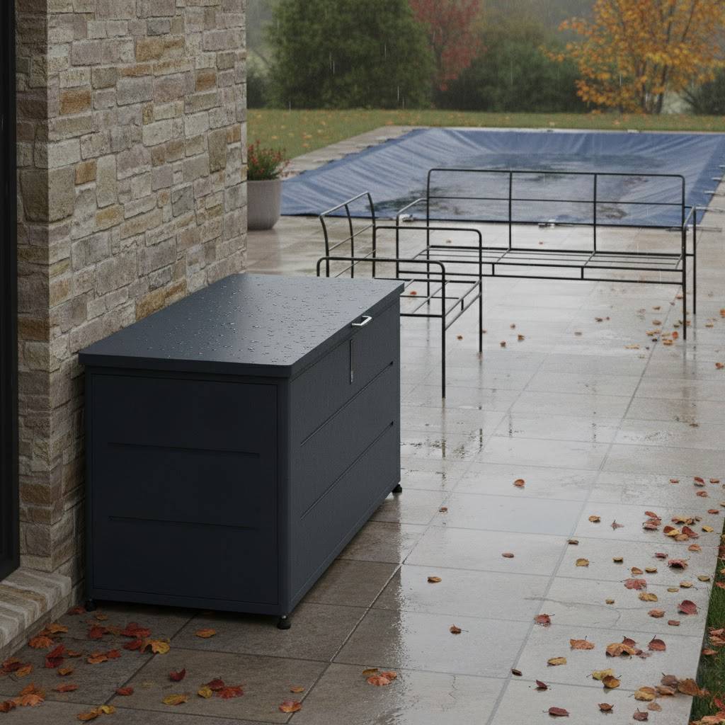 Couleurs du monde - Coffre extérieur 460L gris en acier galvanisé – rangement pratique et durable pour jardin et terrasse - Image 6