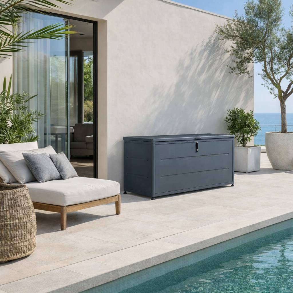 Couleurs du monde - Coffre extérieur 460L gris en acier galvanisé – rangement pratique et durable pour jardin et terrasse - Image 3