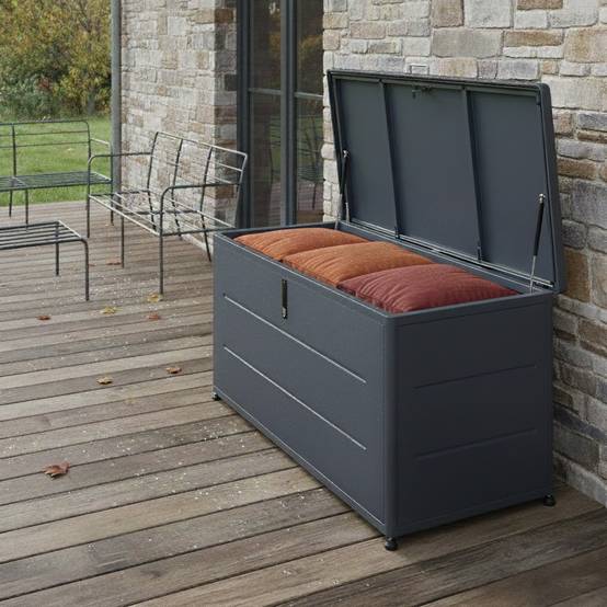 Couleurs du monde - Coffre extérieur 460L gris en acier galvanisé – rangement pratique et durable pour jardin et terrasse - Image 7