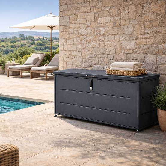 Couleurs du monde - Coffre extérieur 460L gris en acier galvanisé – rangement pratique et durable pour jardin et terrasse - Image 4
