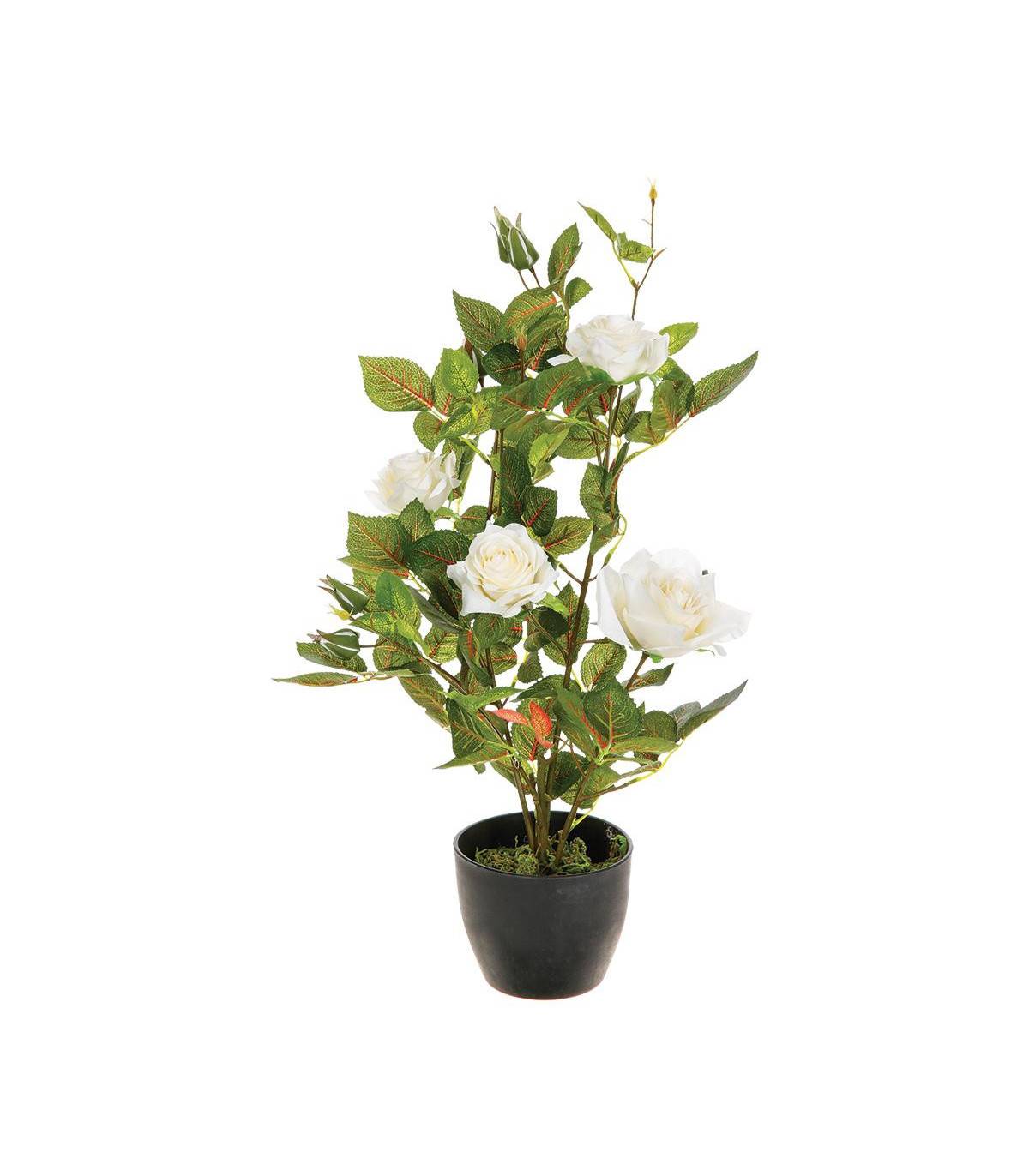 Plante artificielle Rosier 4 roses et 6 boutons en pot H 50 cm - Image 1