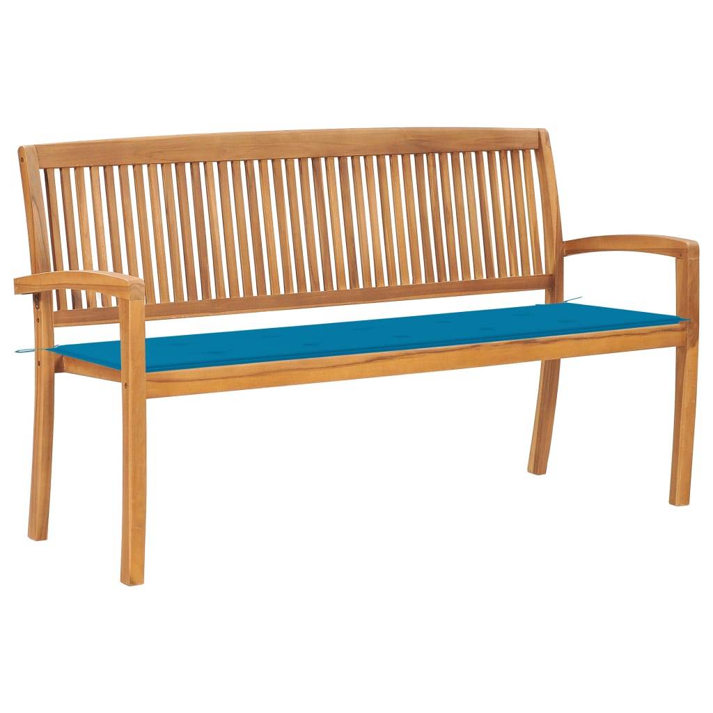 Maison Chic - Banc de jardin - Banc d'extérieur - Banquette empilable et coussin 159 cm Bois de teck massif - Image 2