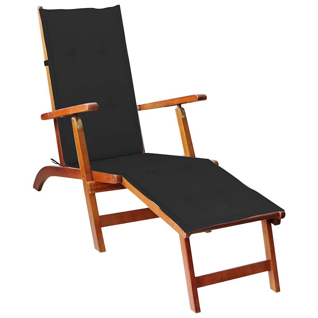 Chaise longue | Transat | Bain de soleil d'extérieur repose-pied et coussin Acacia solide - Image 2