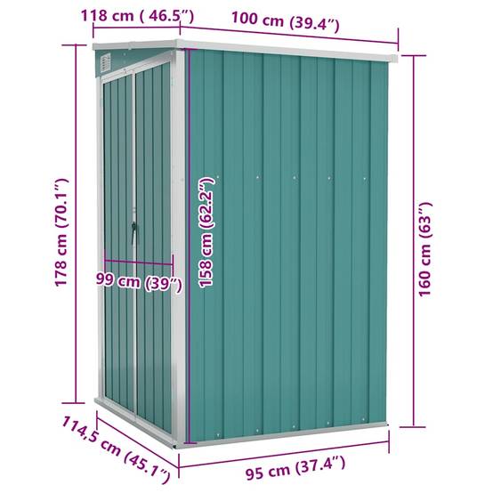 Vidaxl - Remise de jardin murale Vert 118x100x178 cm Métal galvanisé vidaXL 316217 - Image 3