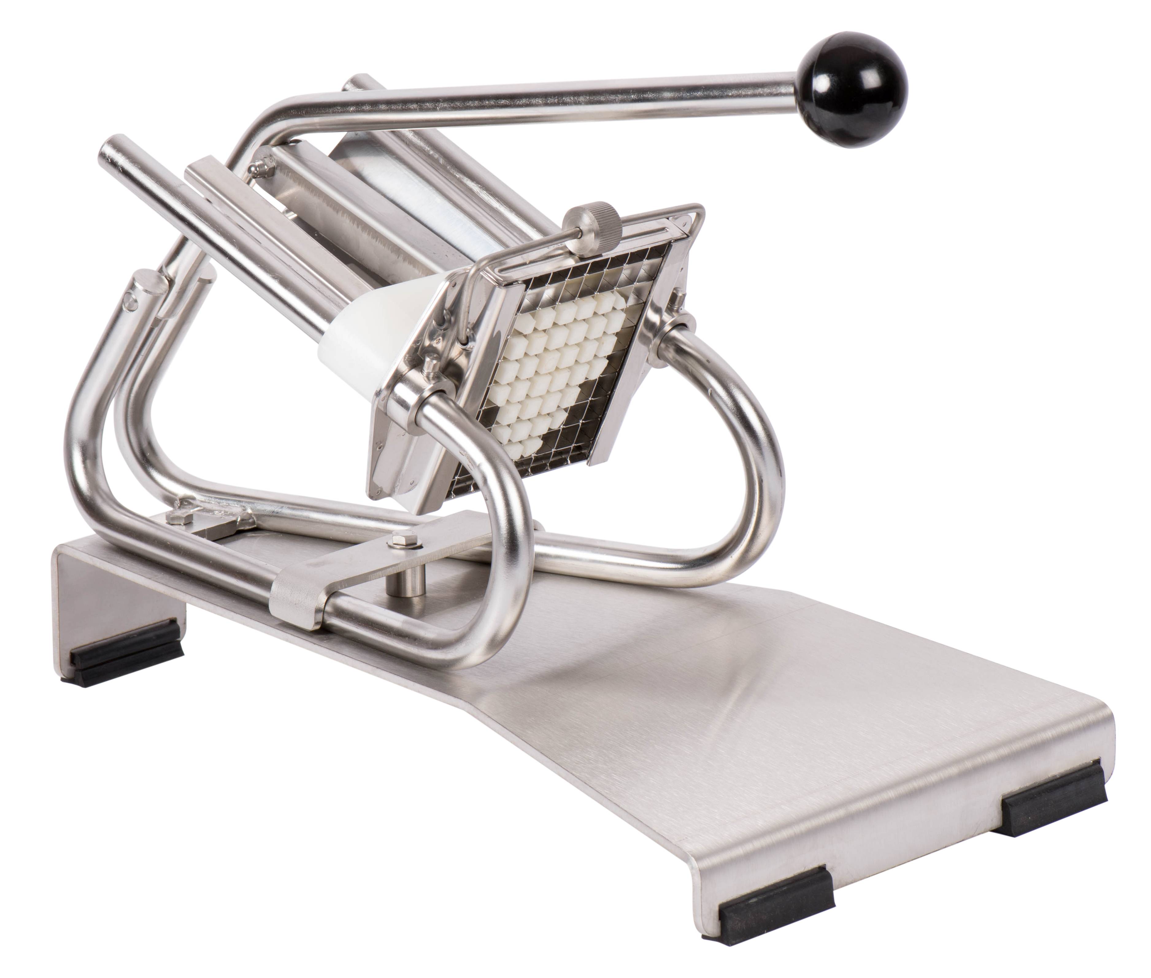 Coupe-frites professionnel inox sur socle inox - couteau inox + poussoir 13 mm - Louis Tellier