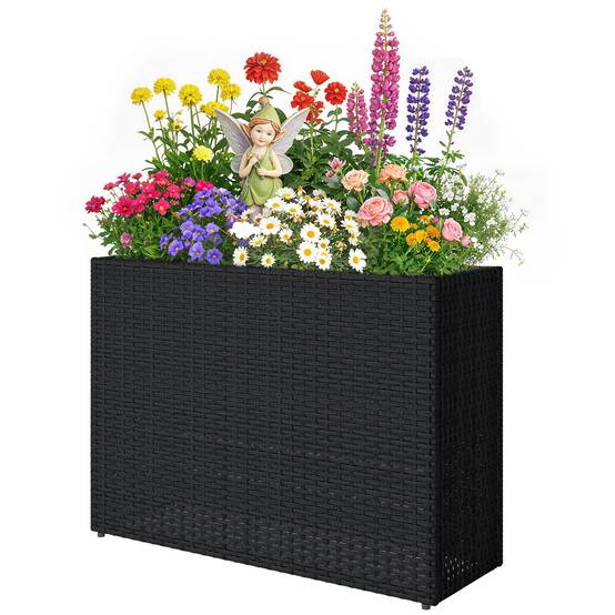 Jardinière surélevée résine tressée noir 81 x 28 x 58 cm - PANGIVO - Image 2