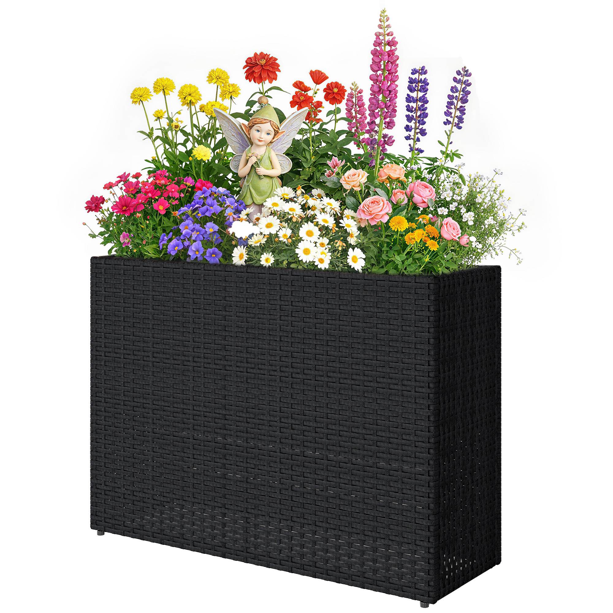 Jardinière surélevée résine tressée noir 81 x 28 x 58 cm - PANGIVO - Image 2