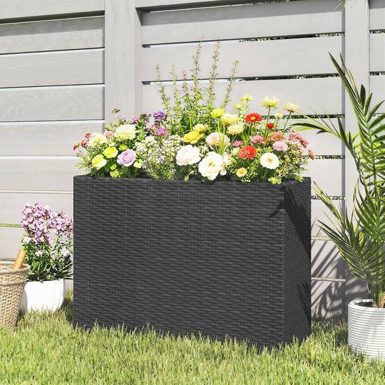 Jardinière surélevée résine tressée noir 81 x 28 x 58 cm - PANGIVO - Image 4