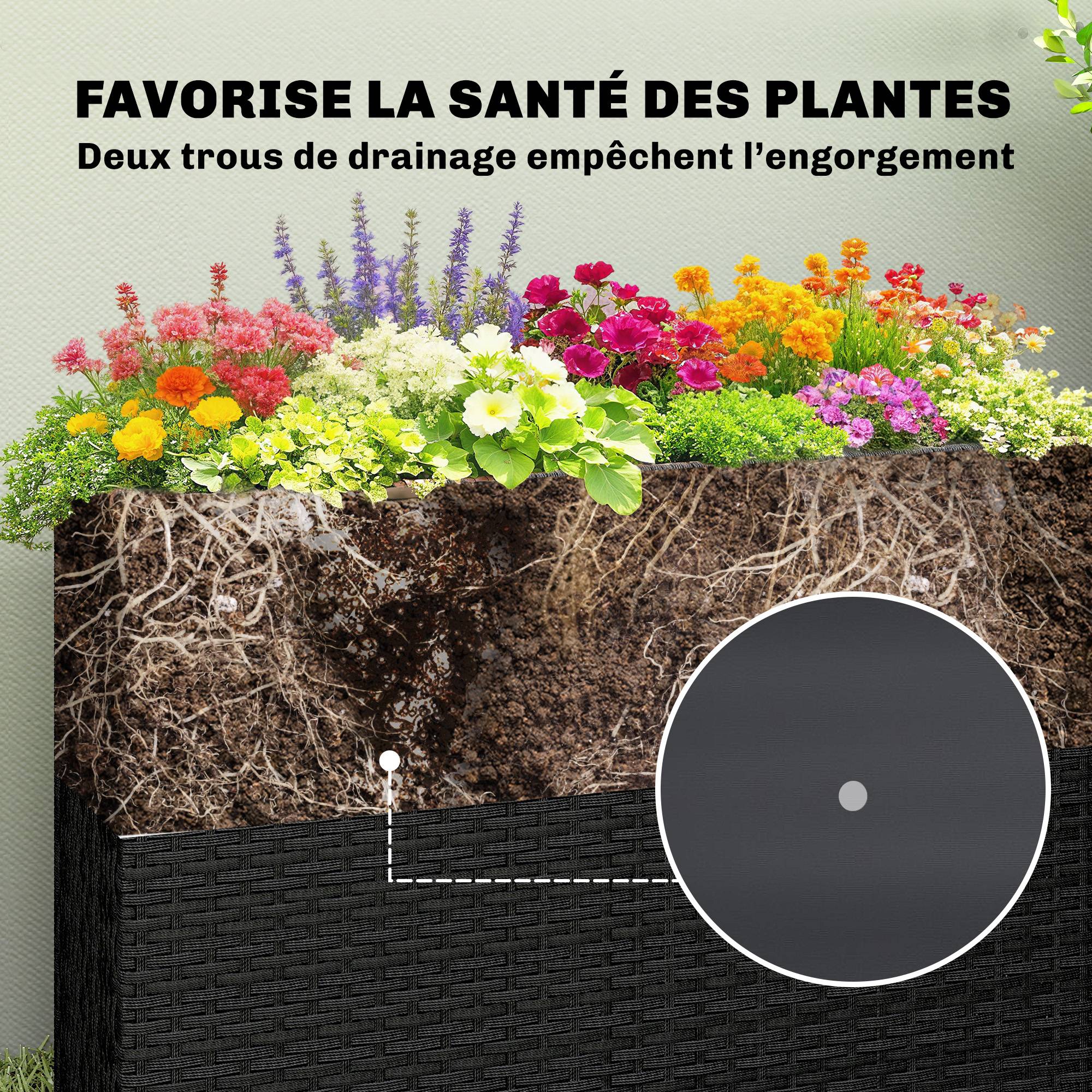 Jardinière surélevée résine tressée noir 81 x 28 x 58 cm - PANGIVO - Image 9