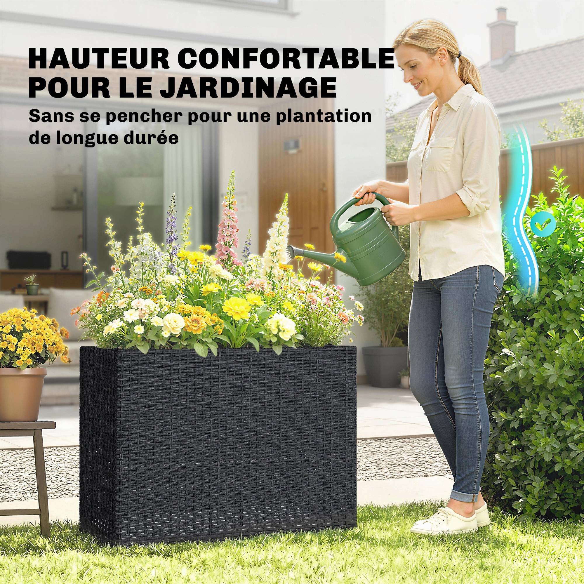 Jardinière surélevée résine tressée noir 81 x 28 x 58 cm - PANGIVO - Image 6