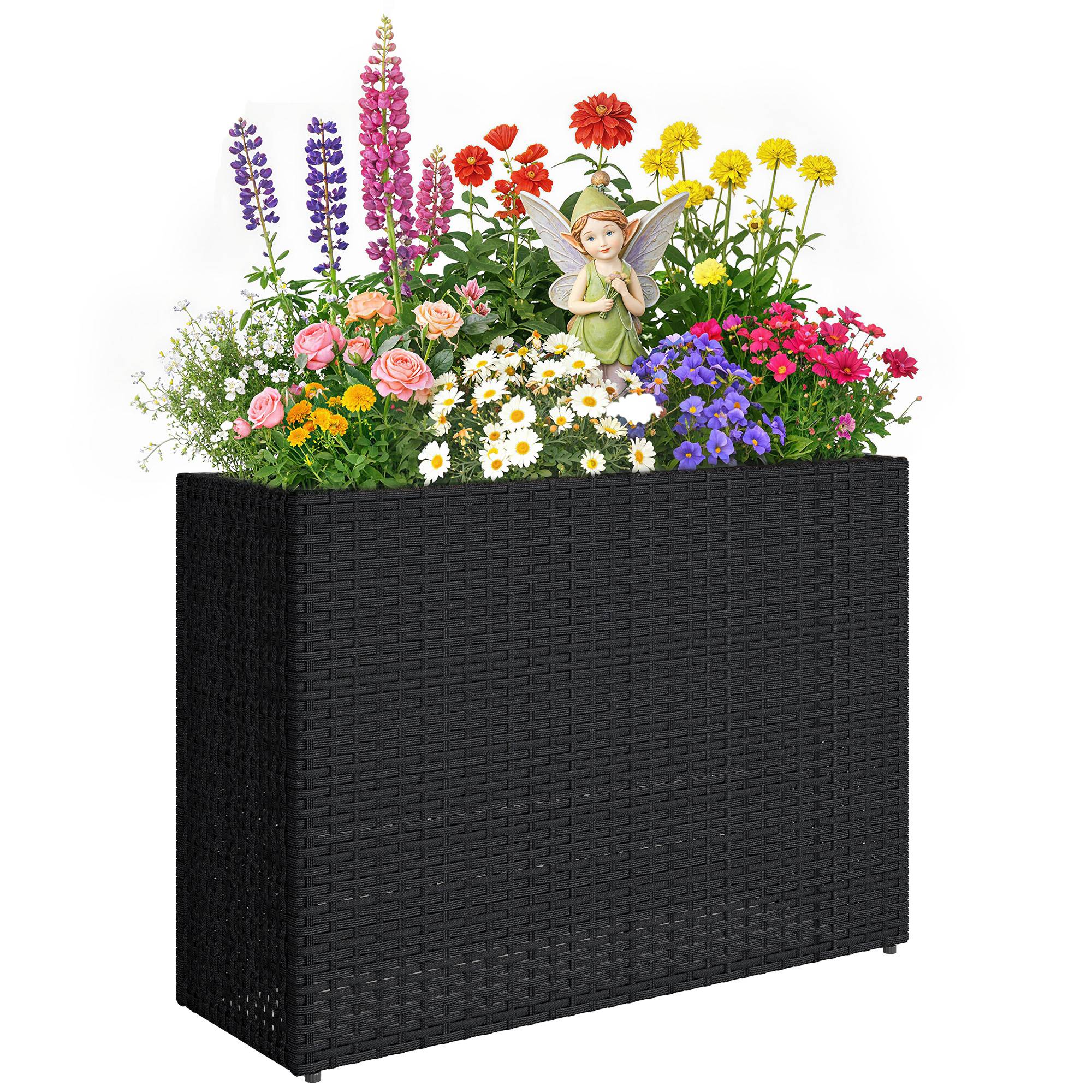 Jardinière surélevée résine tressée noir 81 x 28 x 58 cm - PANGIVO - Image 1