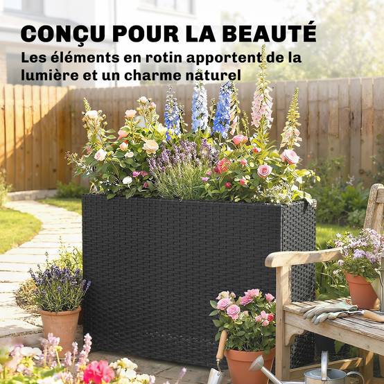 Jardinière surélevée résine tressée noir 81 x 28 x 58 cm - PANGIVO - Image 7