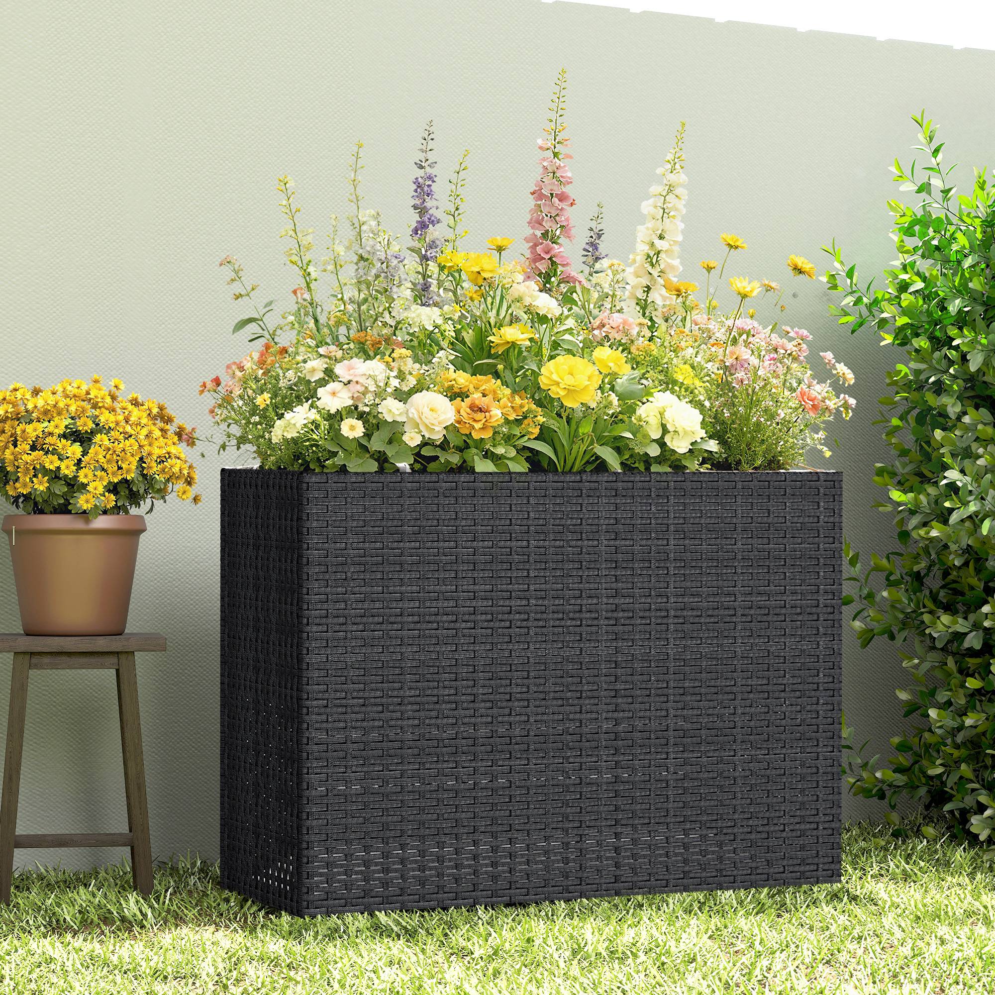 Jardinière surélevée résine tressée noir 81 x 28 x 58 cm - PANGIVO - Image 10