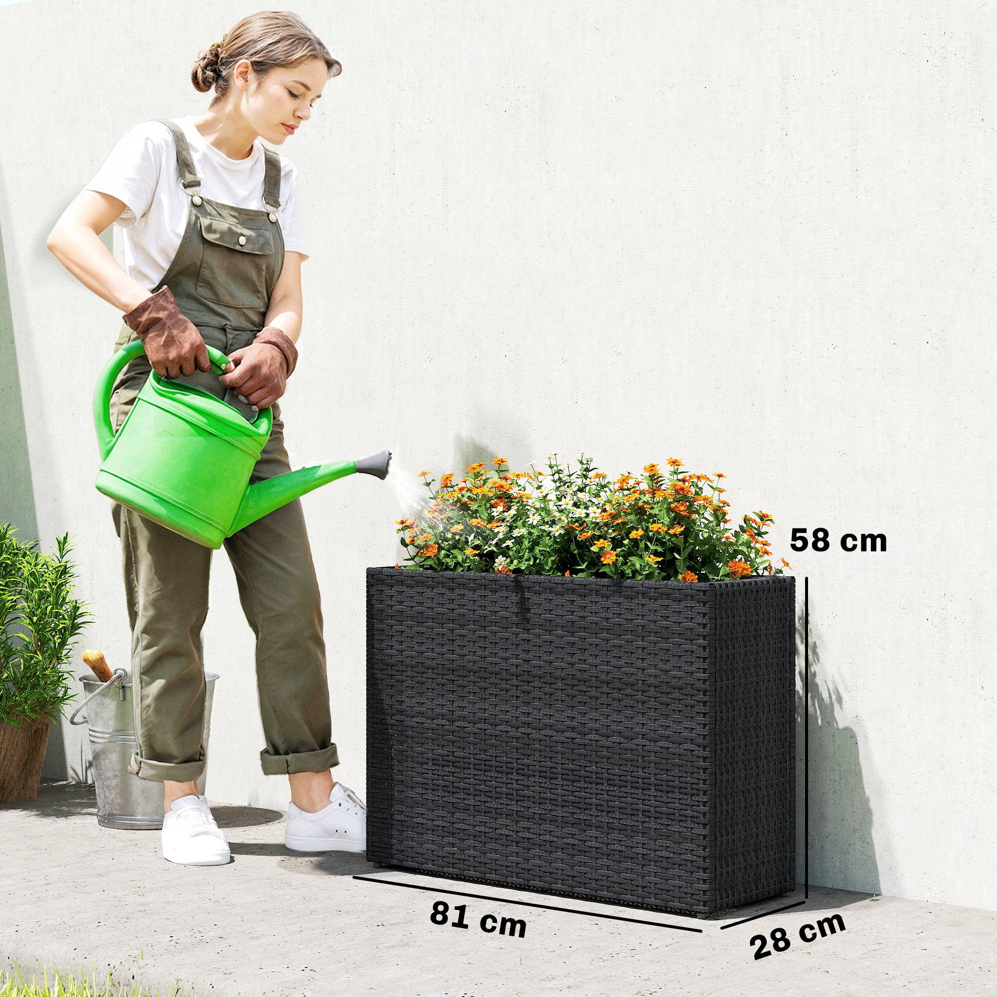 Jardinière surélevée résine tressée noir 81 x 28 x 58 cm - PANGIVO - Image 5