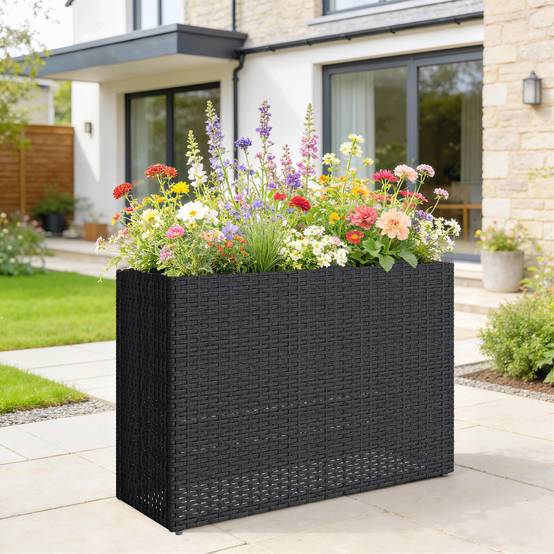 Jardinière surélevée résine tressée noir 81 x 28 x 58 cm - PANGIVO - Image 3