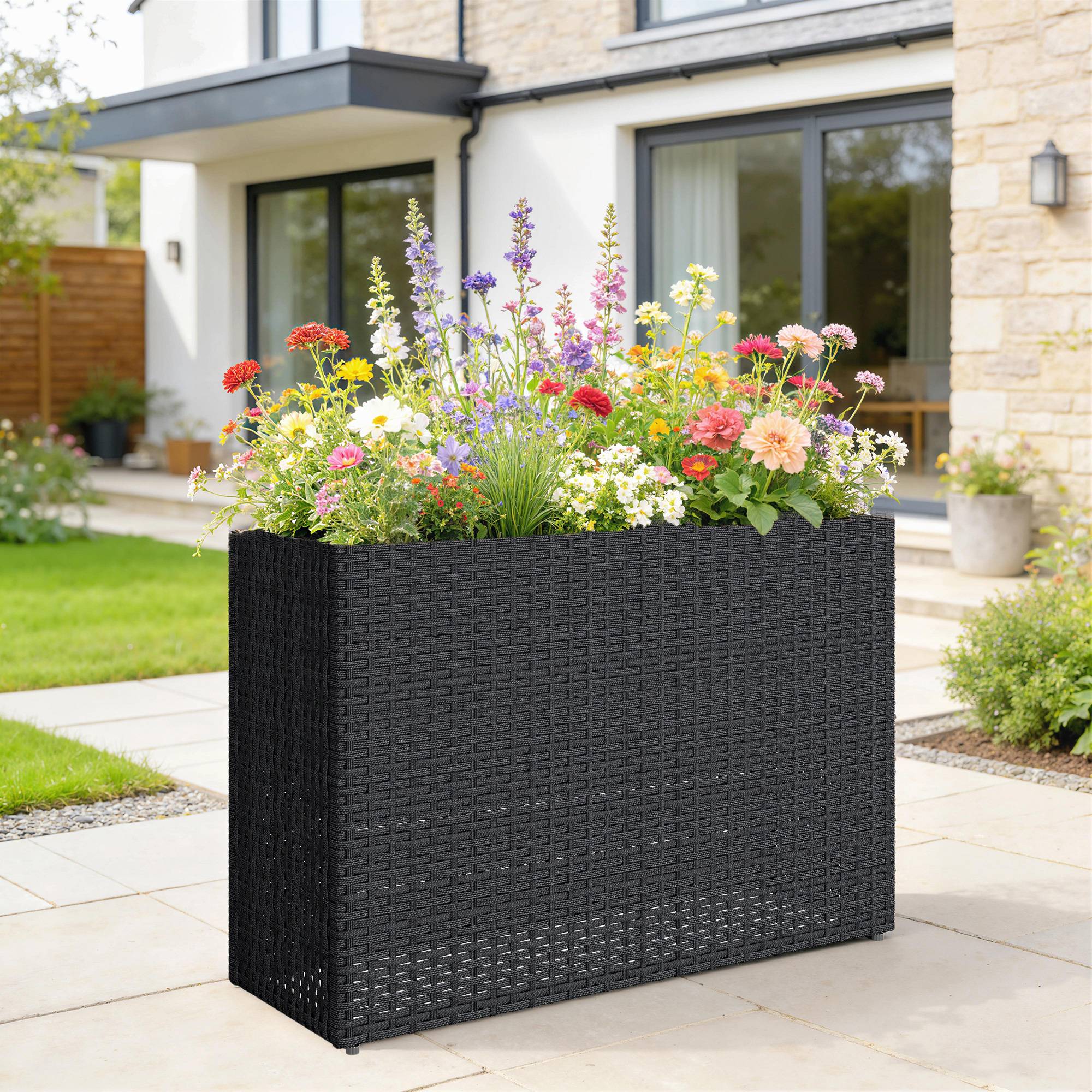Jardinière surélevée résine tressée noir 81 x 28 x 58 cm - PANGIVO - Image 3