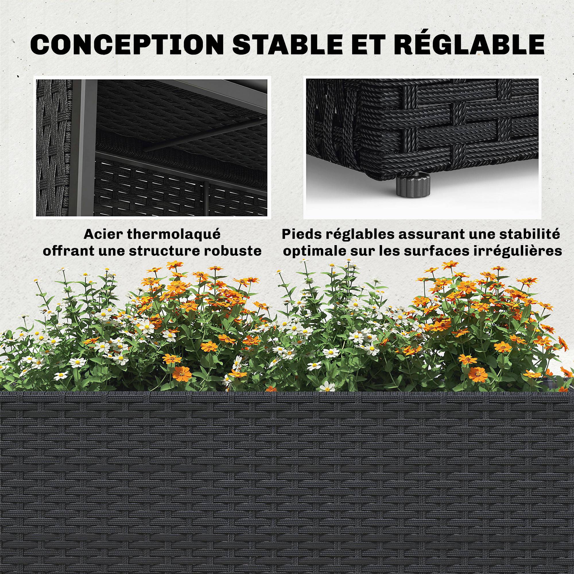 Jardinière surélevée résine tressée noir 81 x 28 x 58 cm - PANGIVO - Image 8