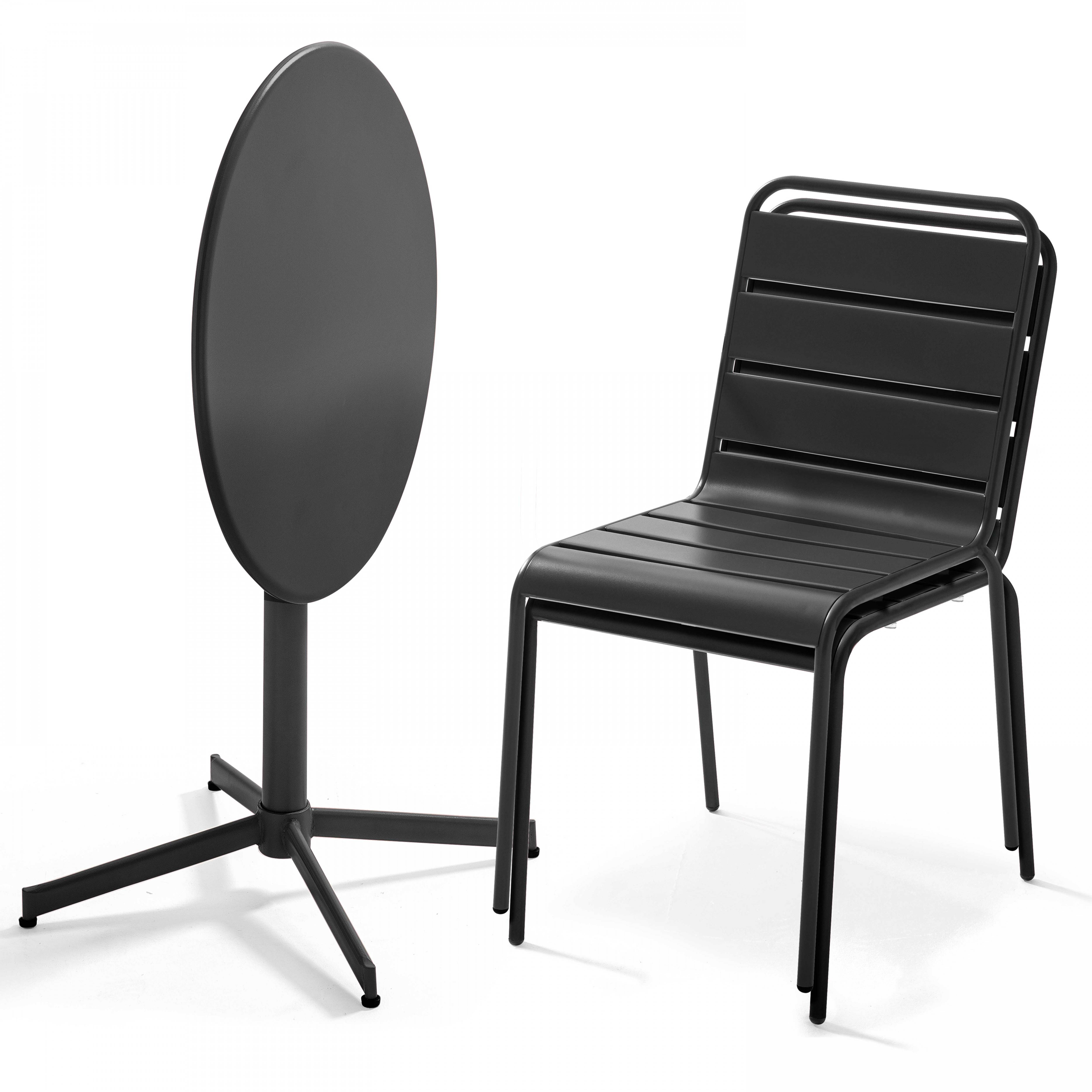 Oviala - Ensemble table de jardin ronde et 2 chaises métal gris Palavas - Oviala - Image 3