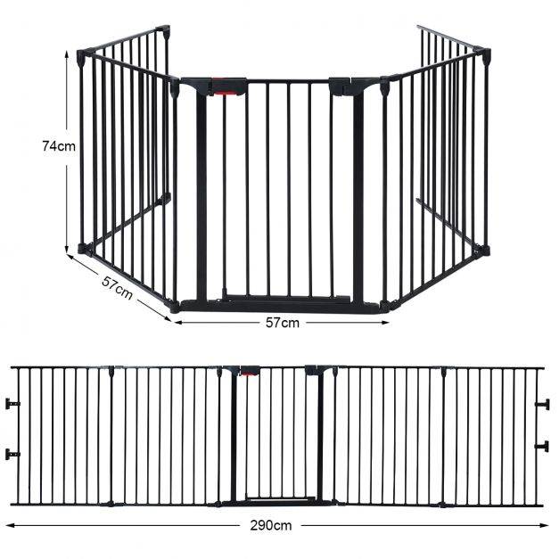 Helloshop26 - Barrière de sécurité pour enfant/animaux 290 x 74 cm 5 panneaux protection cheminée utilisation murale ou autoportante noir - Image 7