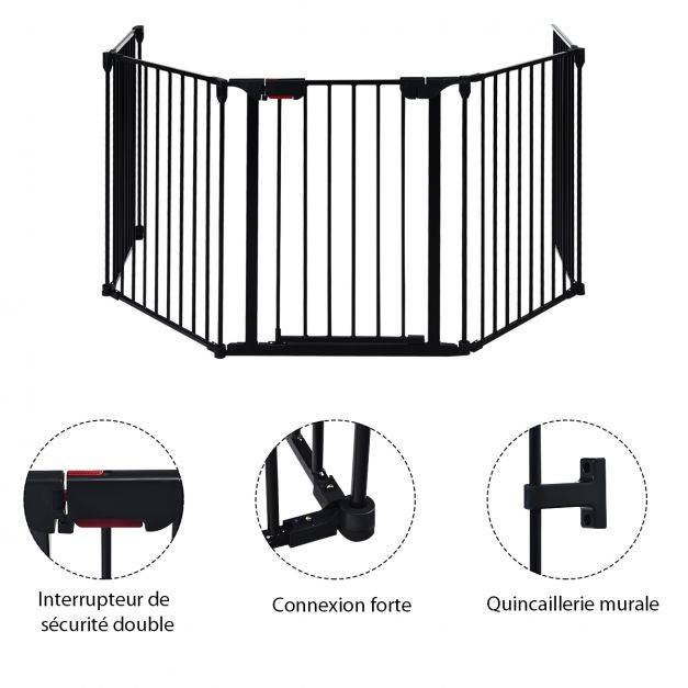 Helloshop26 - Barrière de sécurité pour enfant/animaux 290 x 74 cm 5 panneaux protection cheminée utilisation murale ou autoportante noir - Image 3