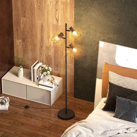 Lampadaire à 3 lumières avec éléments lumineux flexibles, structure en forme d'arbre, pour salon et chambre, métal, noir - Image 10