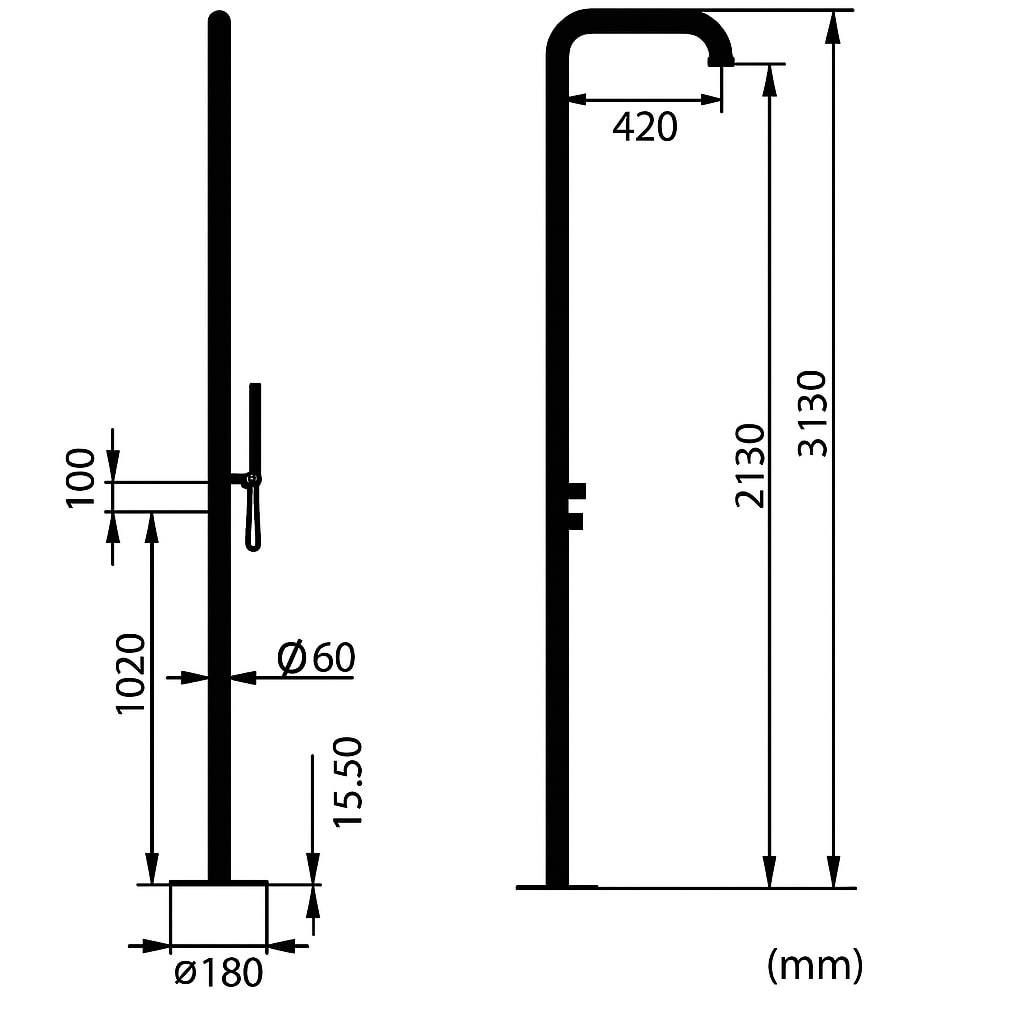 Douche exterieure inox satinee 316 avec flexible mitigeur chaudfroid et inverseur - Image 5