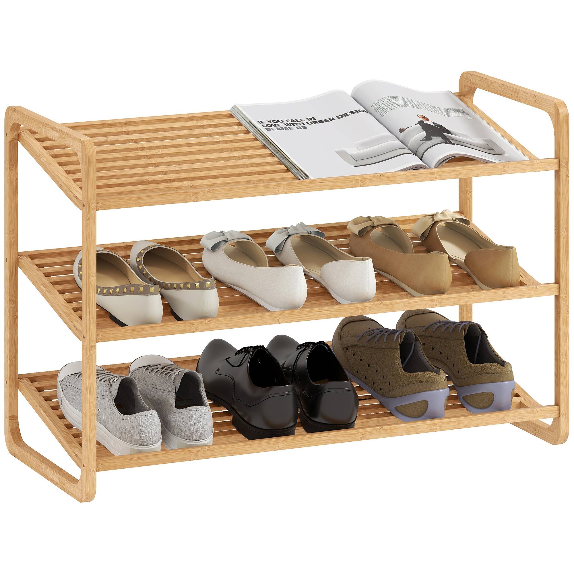 Étagère en bambou, range-chaussures, étagère d'entrée, modèle à 3 niveaux, capacité de charge 30 kg, bois - Image 1