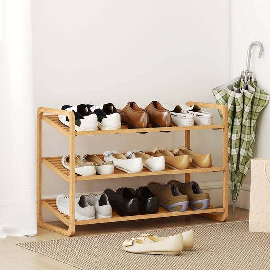 Étagère en bambou, range-chaussures, étagère d'entrée, modèle à 3 niveaux, capacité de charge 30 kg, bois - Image 3