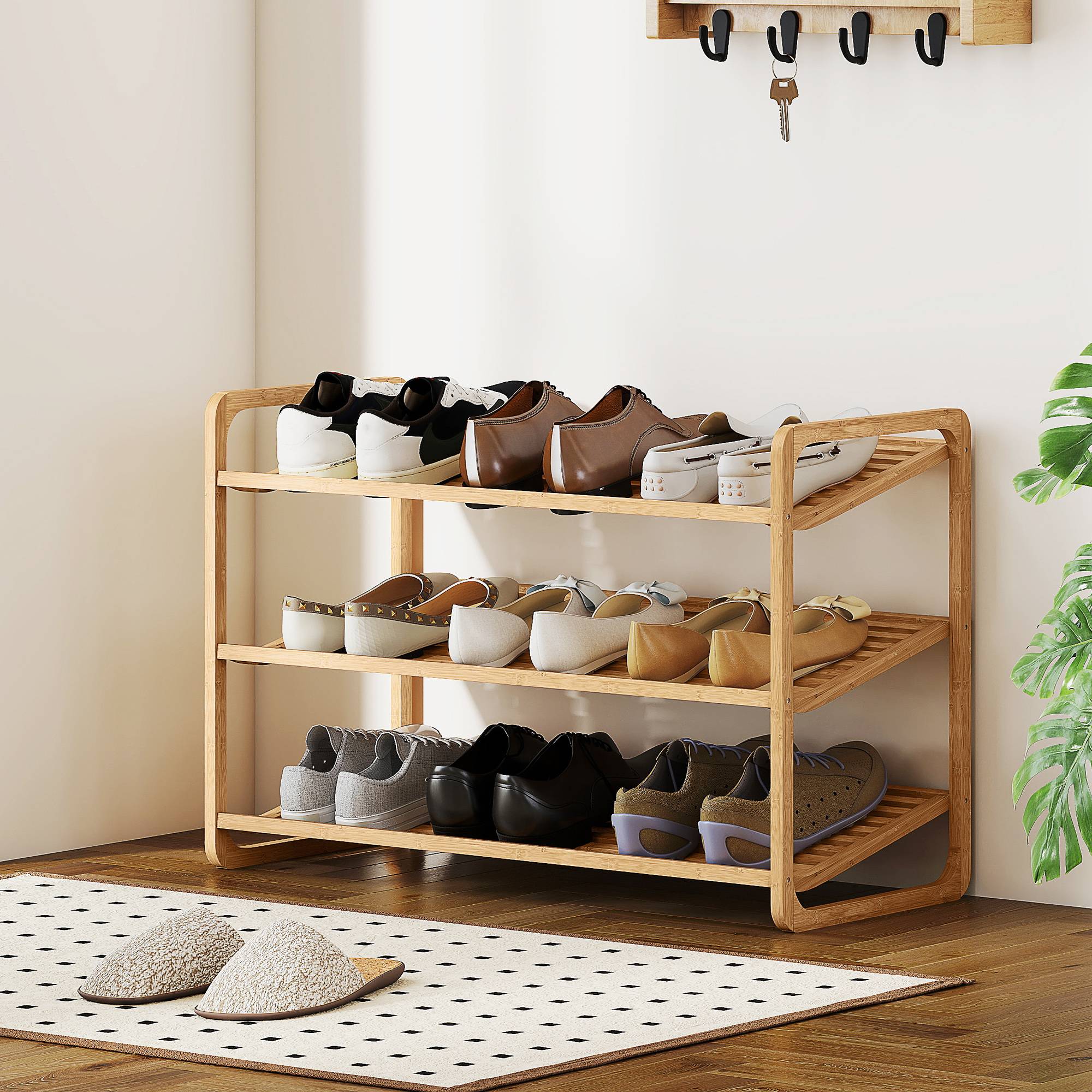 Étagère en bambou, range-chaussures, étagère d'entrée, modèle à 3 niveaux, capacité de charge 30 kg, bois - Image 4