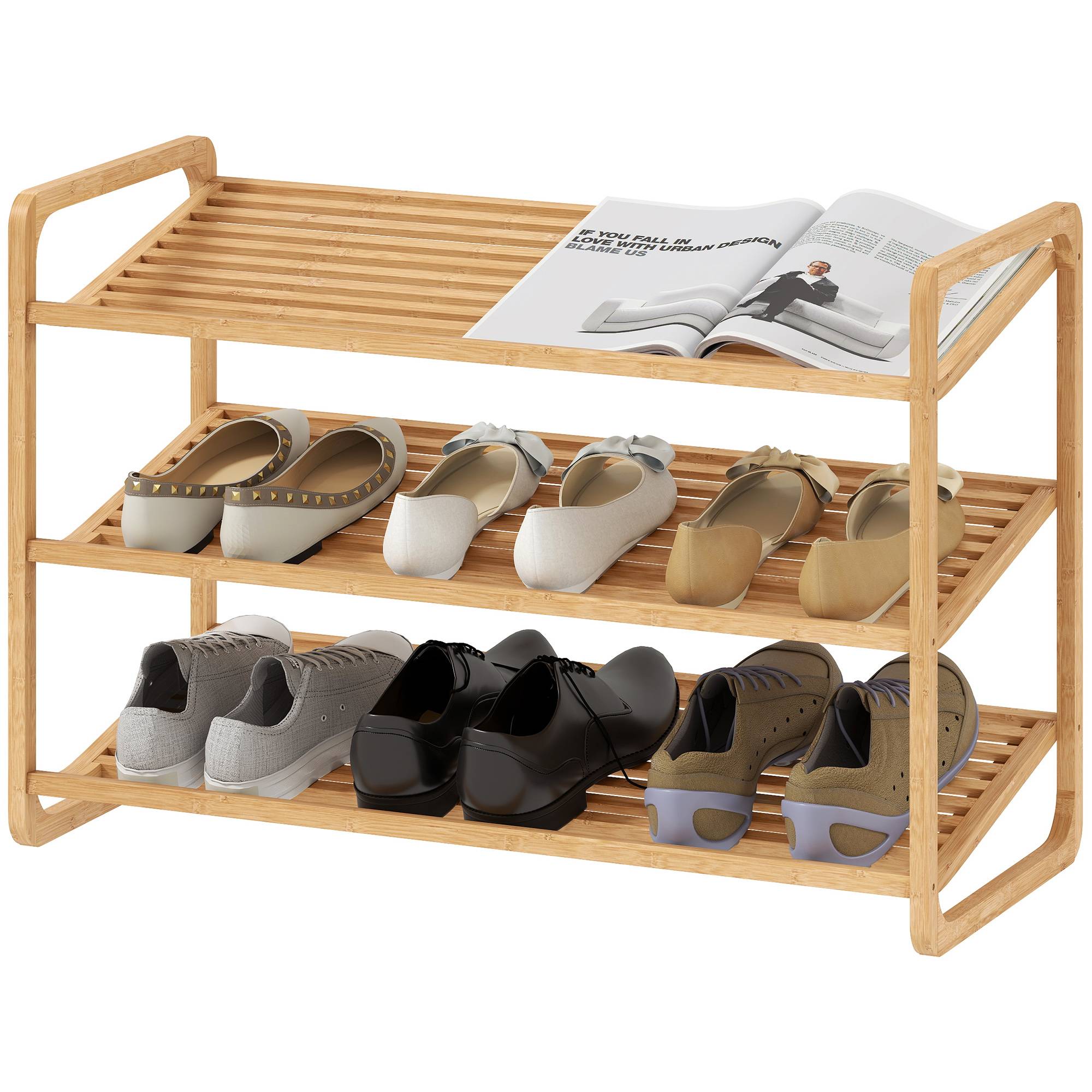 Étagère en bambou, range-chaussures, étagère d'entrée, modèle à 3 niveaux, capacité de charge 30 kg, bois - Image 2