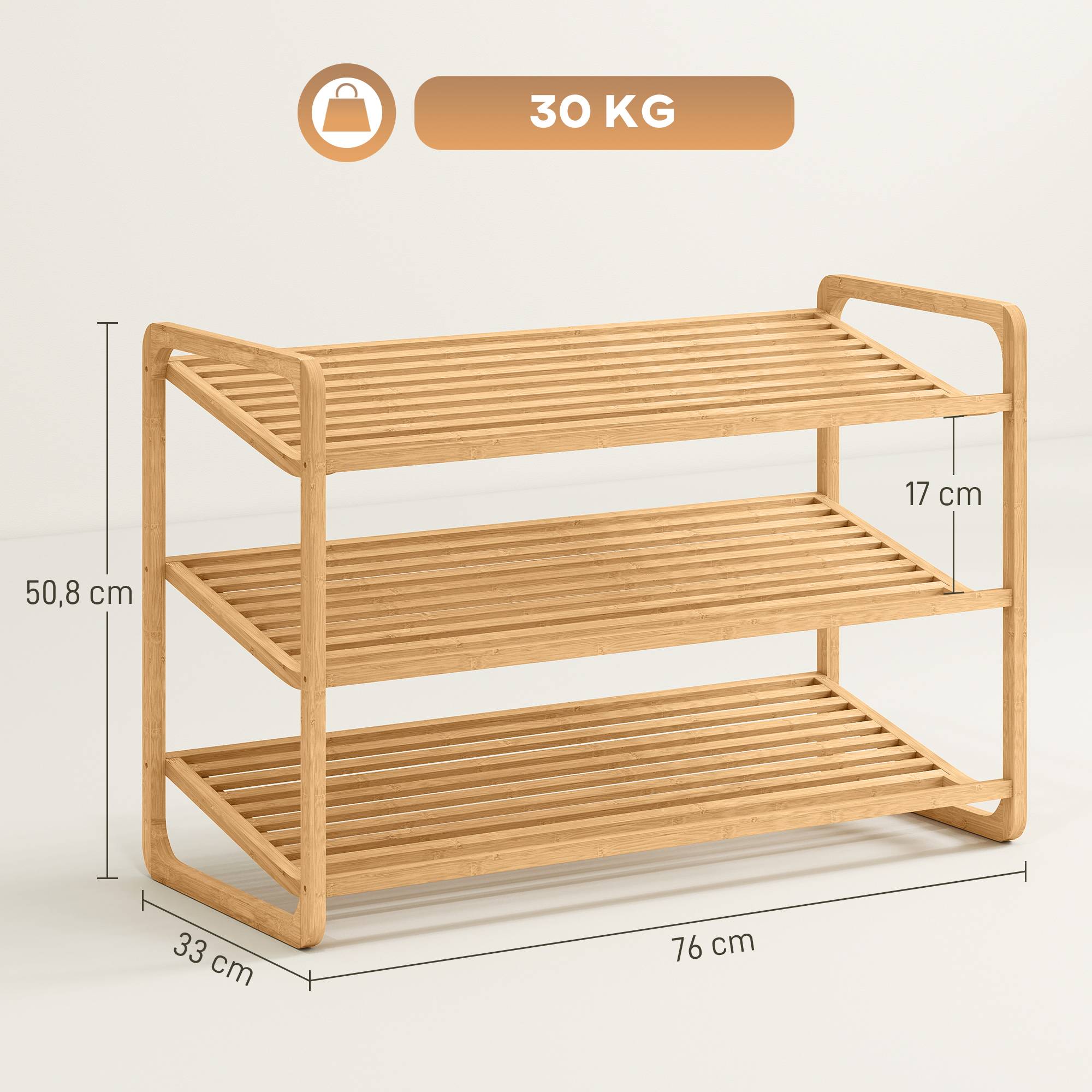 Étagère en bambou, range-chaussures, étagère d'entrée, modèle à 3 niveaux, capacité de charge 30 kg, bois - Image 5