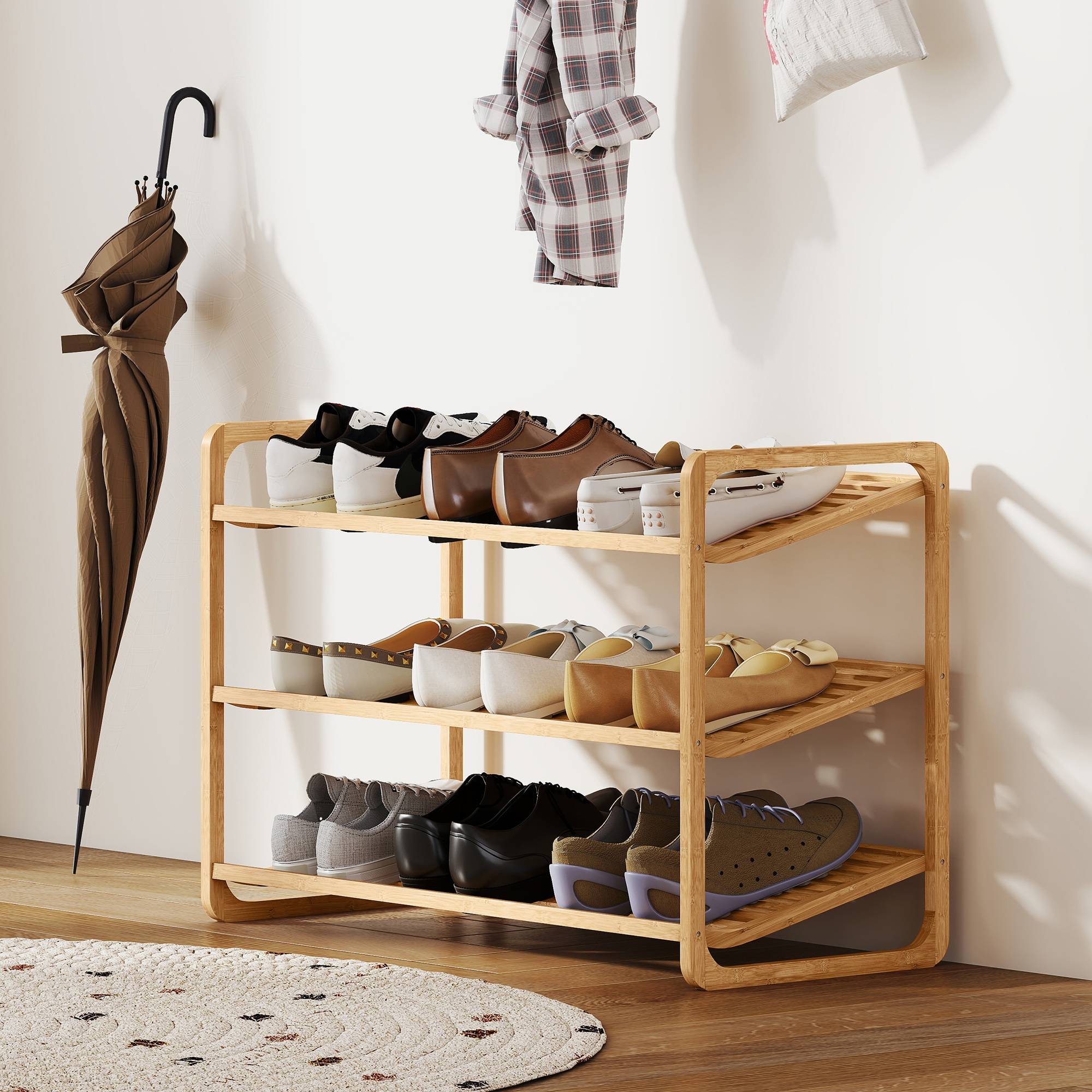 Étagère en bambou, range-chaussures, étagère d'entrée, modèle à 3 niveaux, capacité de charge 30 kg, bois - Image 9