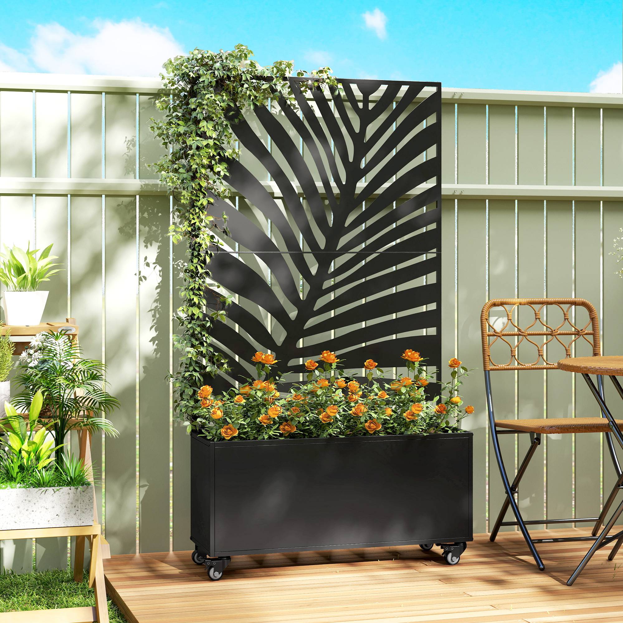 ComfortXL - Jardinière Treillis Brise-vue Métal Balcon Terrasse Grande Surface 90x30x160 Noir - ComfortXL Outdoor Living - Image 3
