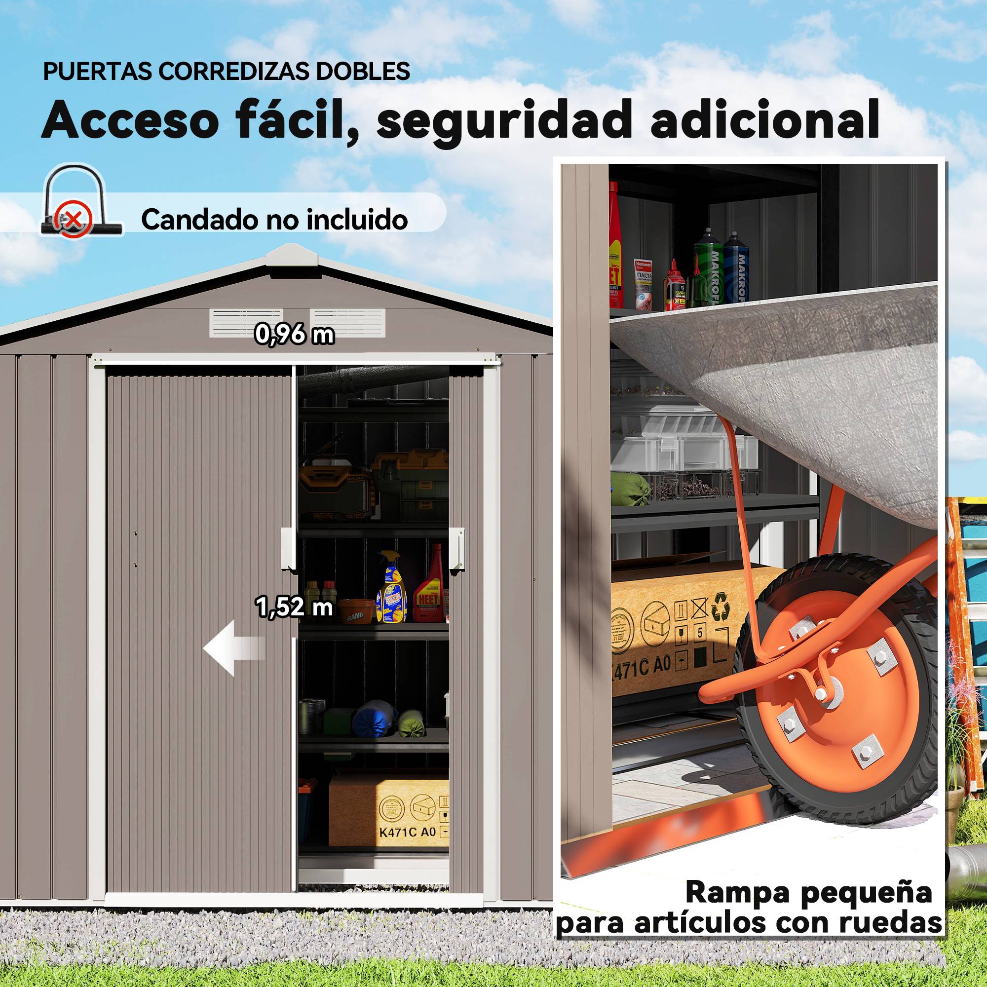 Abri de jardin acier galvanisé extérieur stockage outils 213x130cm gris - ComfortXL Outdoor Living - Image 7