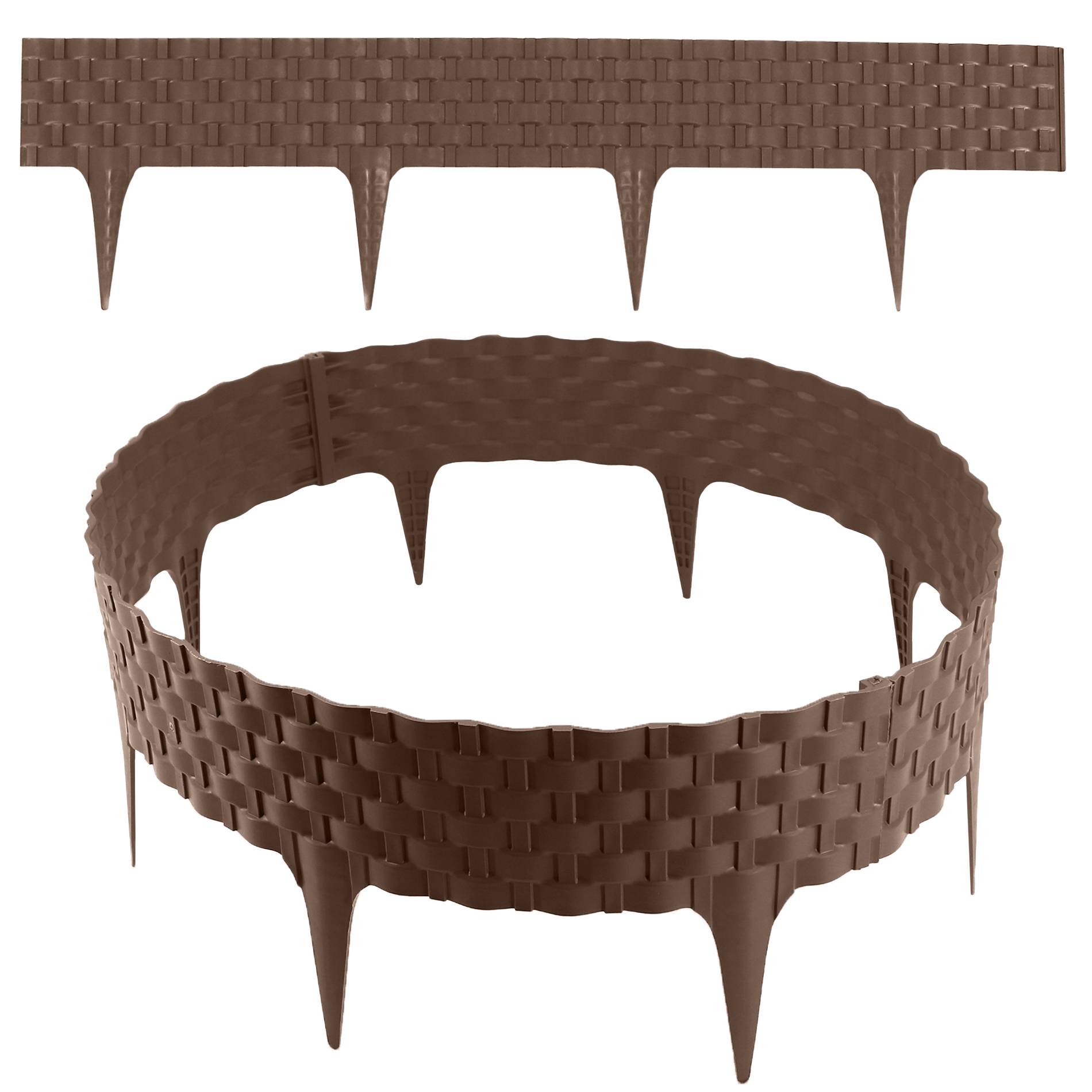 Bordure de pelouse aspect rotin marron 12x80 cm – Bordure jardin modulable extérieur - Image 1