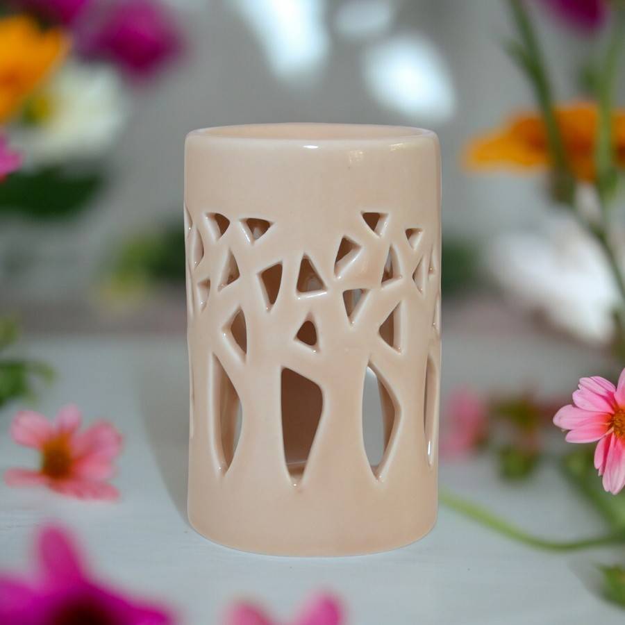 Diffuseur Huile Essentielle et Parfum – Photophore Aromathérapie en Céramique Beige - Projection de Lumière – Haut: 11cm - Zen'Arôme - Image 4