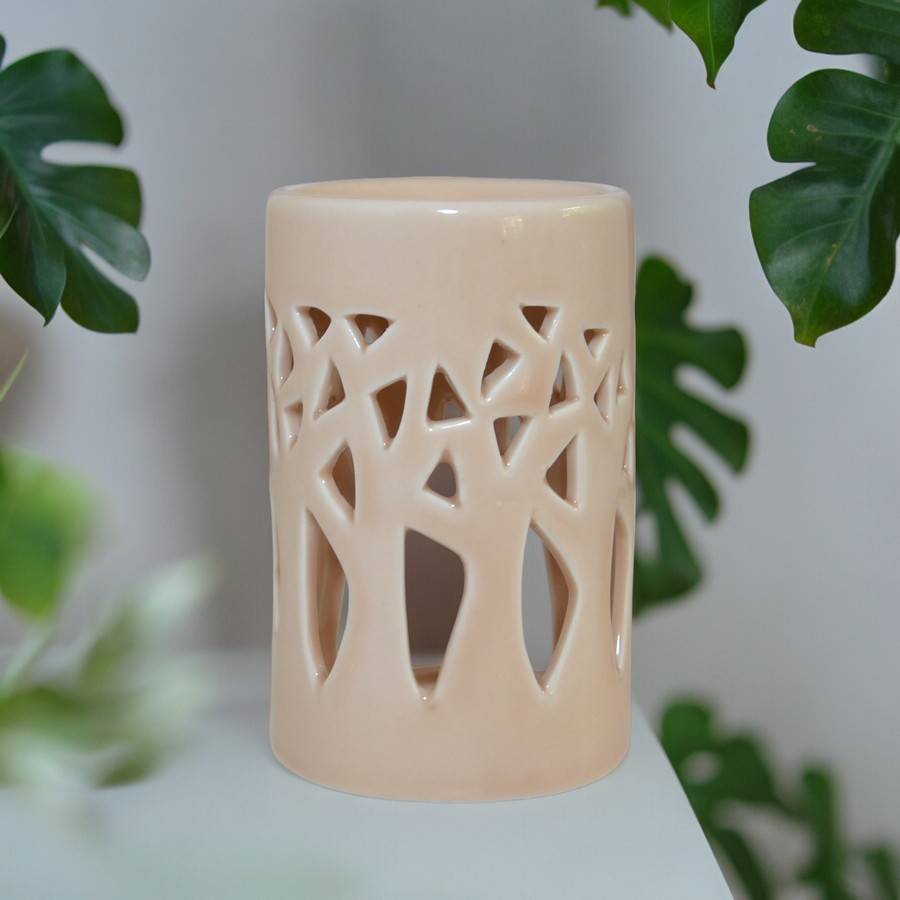 Diffuseur Huile Essentielle et Parfum – Photophore Aromathérapie en Céramique Beige - Projection de Lumière – Haut: 11cm - Zen'Arôme - Image 5