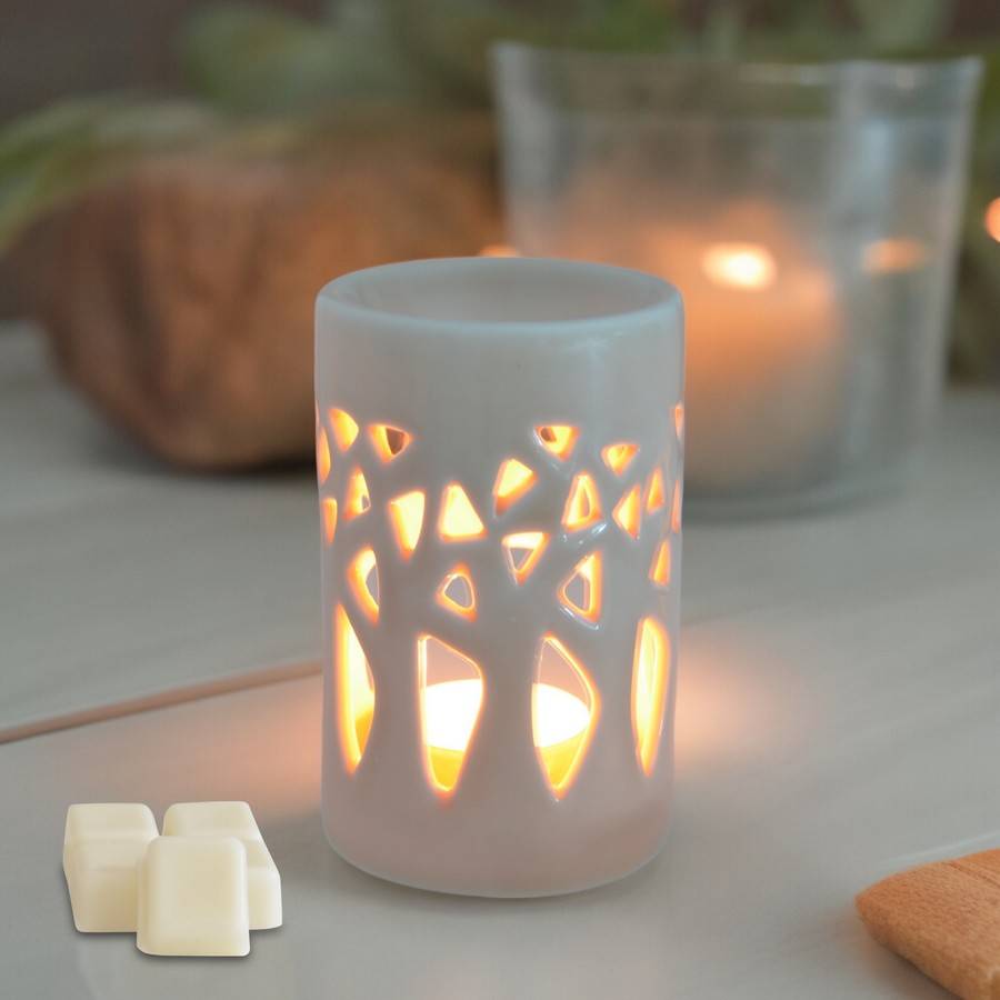 Diffuseur Huile Essentielle et Parfum – Photophore Aromathérapie en Céramique Beige - Projection de Lumière – Haut: 11cm - Zen'Arôme - Image 1